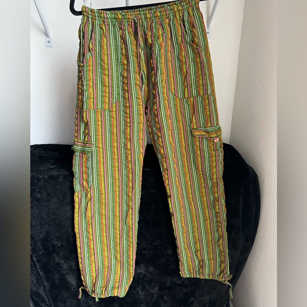 Striped Multicolor Boho Cargo Pants with Pockets